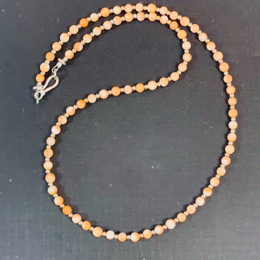 ANGEL SKIN CORAL STERLING SILVER BEADS NECKLACE SZ 18”